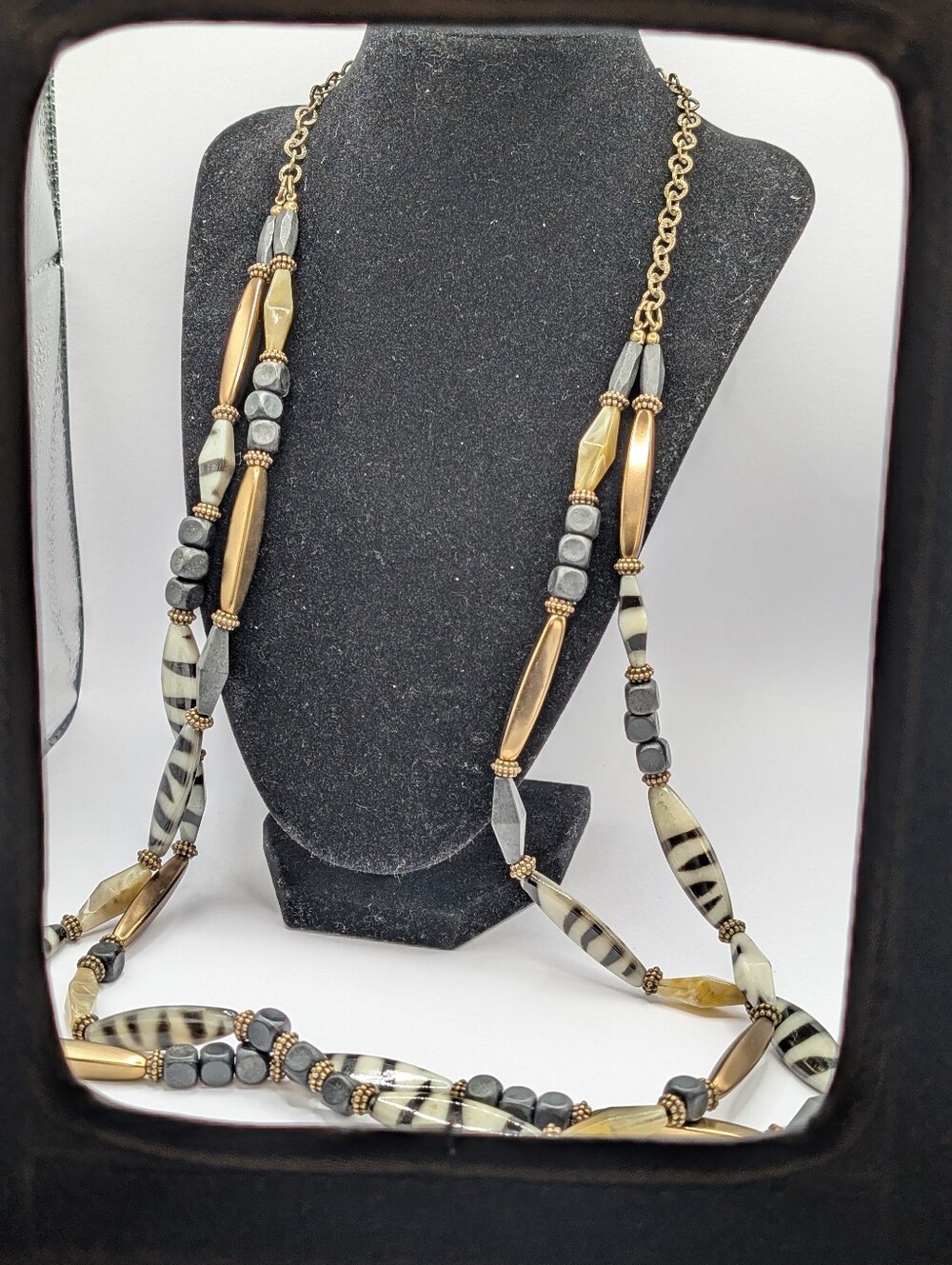 Chicos Gold and Black Beaded Long Women's Necklace